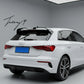 Gloss black Oettinger-style rear roof boot spoiler installed on a 2020-2026 Audi A3 8Y Hatchback