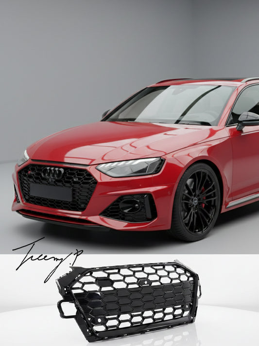 Audi A4 S4 B9 B9.5 RS4 style honeycomb grille radiator bumper gloss black
