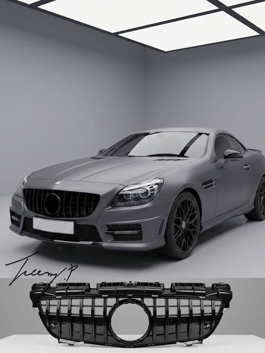 Black GT R AMG style front grille for Mercedes SLK R172 2011 to 2015
