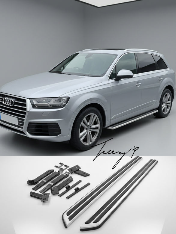 OEM-design aluminum and ABS side step running boards installed on a 2016-2023 Audi Q7 (4M)