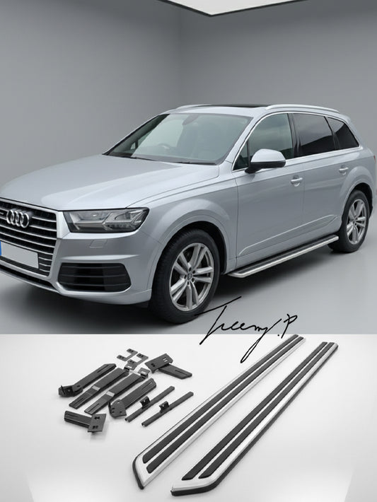 OEM-design aluminum and ABS side step running boards installed on a 2016-2023 Audi Q7 (4M)