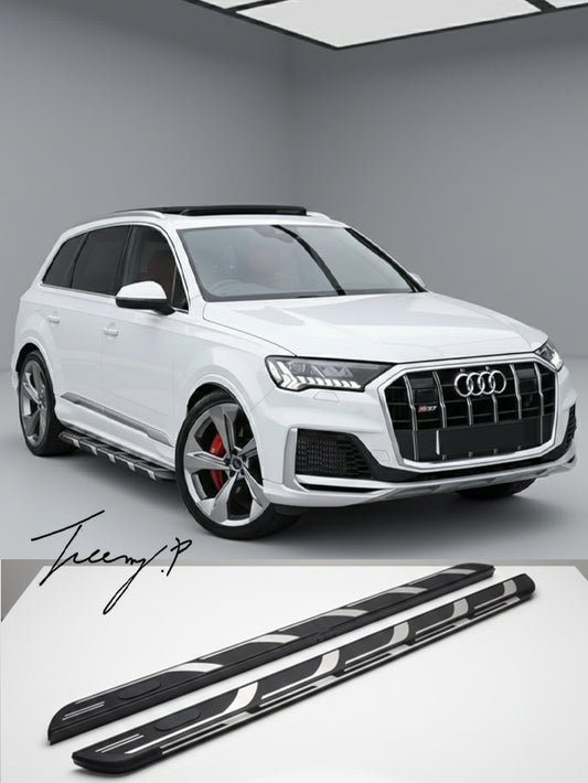 OEM style aluminum running board side steps installed on a 2015-2023 Audi Q7 4M / 4MB