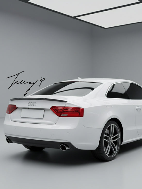 Gloss black M4-style rear boot lip spoiler installed on a 2008-2016 Audi A5 Sportback (8T8 / B8 / B8.5)