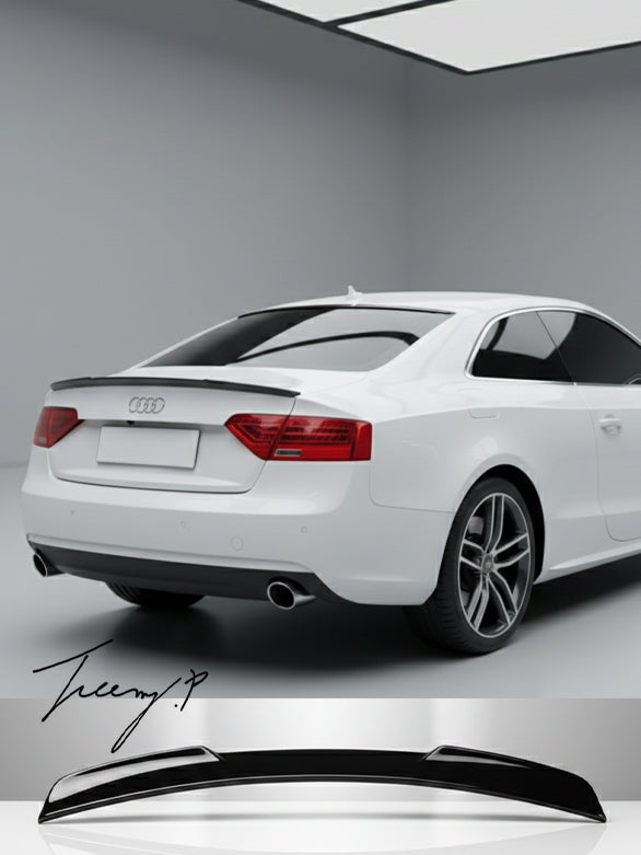Gloss black M4-style rear boot lip spoiler installed on a 2008-2016 Audi A5 Sportback (8T8 / B8 / B8.5)