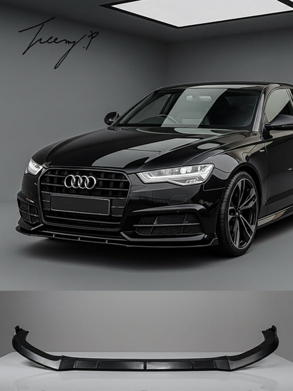 Gloss black front bumper lip spoiler splitter for Audi A6 C7 S-Line (2014–2018).