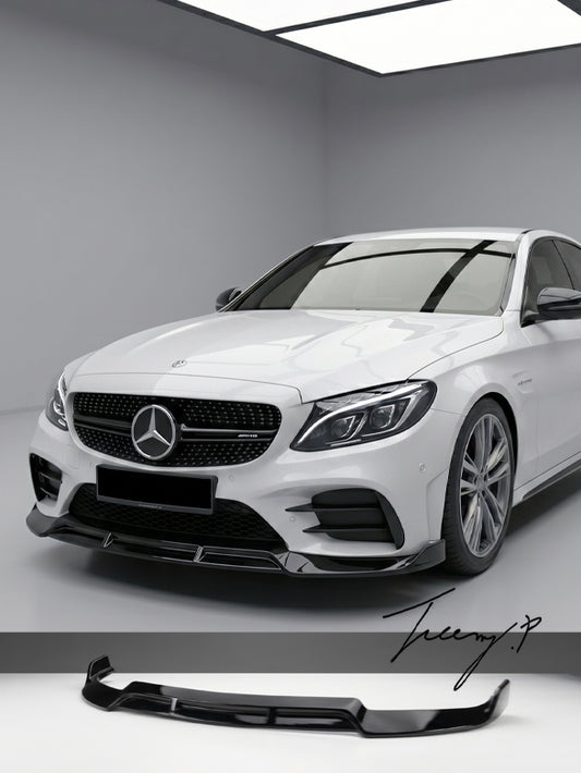 Mercedes C Class W205 AMG Line gloss black front splitter spoiler lip 2019 to 2021
