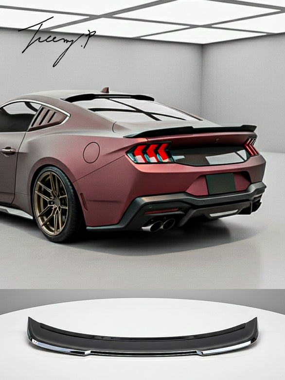 Gloss black Style 1 trunk wing spoiler for Ford Mustang (2024+).