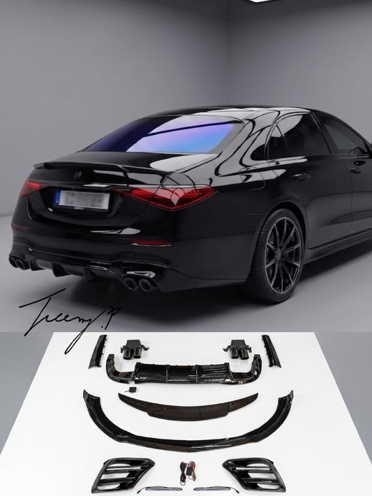 BS style gloss black bodykit splitter spoiler for Mercedes S Class W223 AMG Line 2020 and newer
