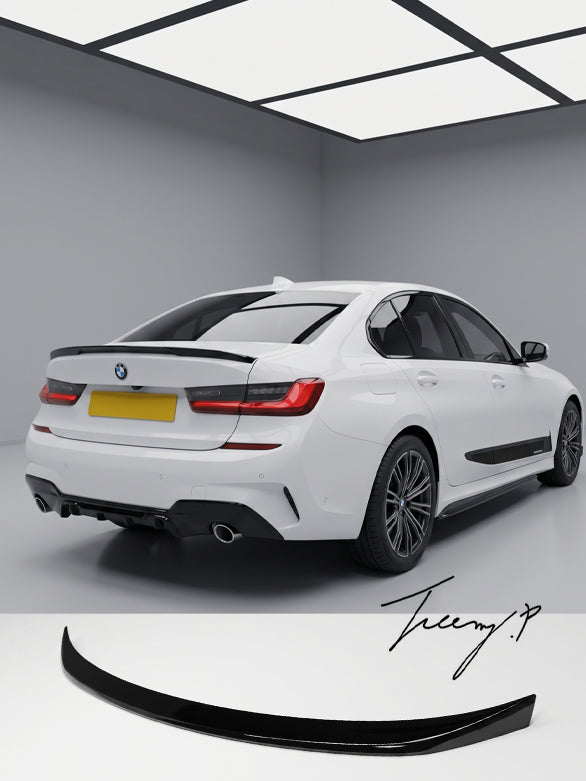 BMW 3 Series G20 gloss black MP style boot trunk spoiler lip sporty rear enhancement
