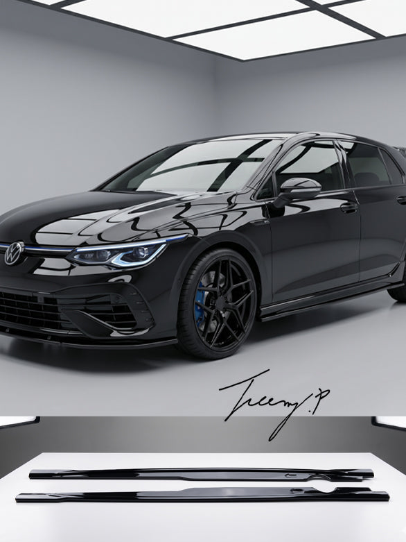 Gloss black side skirt blades for VW Golf R MK8
