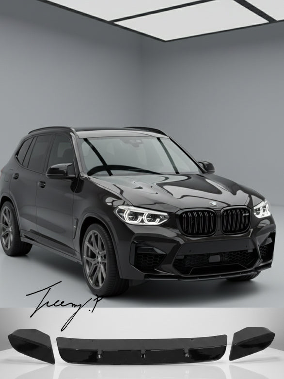 MP style gloss black front bumper splitter lip for BMW X3M F97 and X4M F98 2017 to 2021
