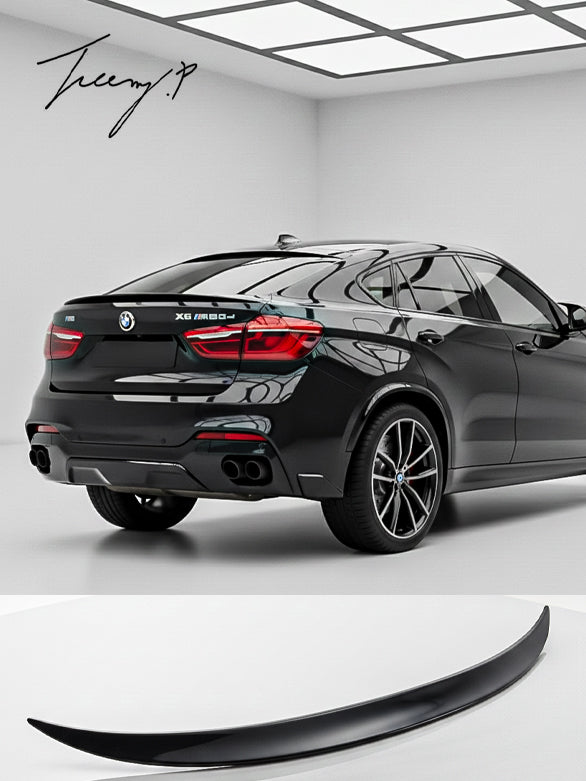 Gloss black rear boot spoiler lip for BMW X6 F16 (2014–2019).