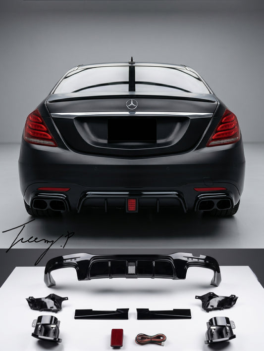 Facelift S63 B style AMG rear diffuser with tailpipes for Mercedes S Class W222 2017 and newer

