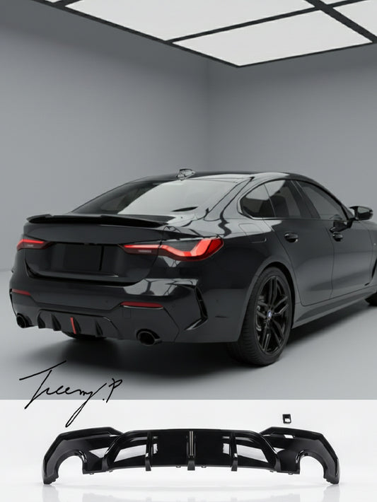 BMW 4 Series G22 G23 gloss black rear LED diffuser dual exhaust
