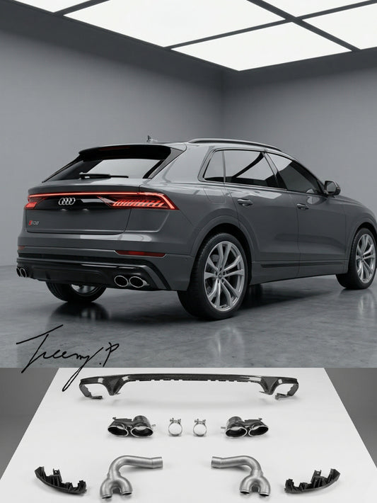 Audi Q8 SQ8 style rear diffuser gloss black with silver tips 2018+
