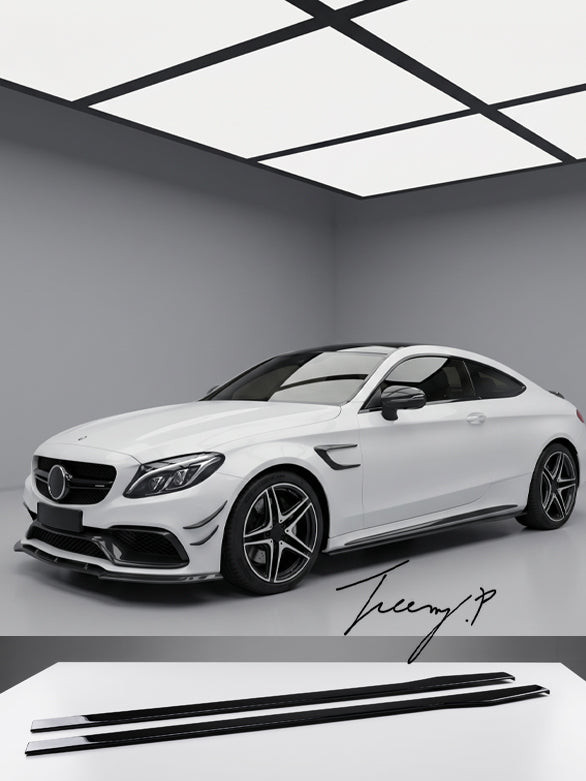 Gloss black side skirt extensions for Mercedes C Class W205 C205
