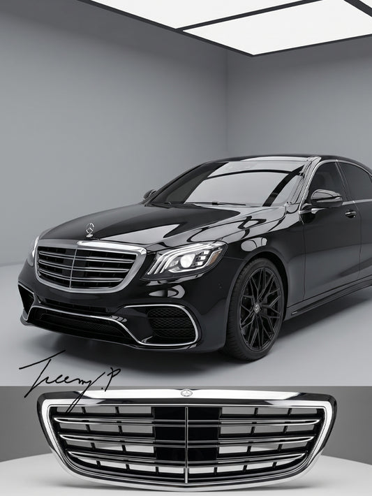 Chrome and black grille upgrade for Mercedes S Class W222 2013 to 2017