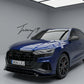 Gloss black front splitter lip installed on a 2018-2026 Audi Q8 S Line bumper
