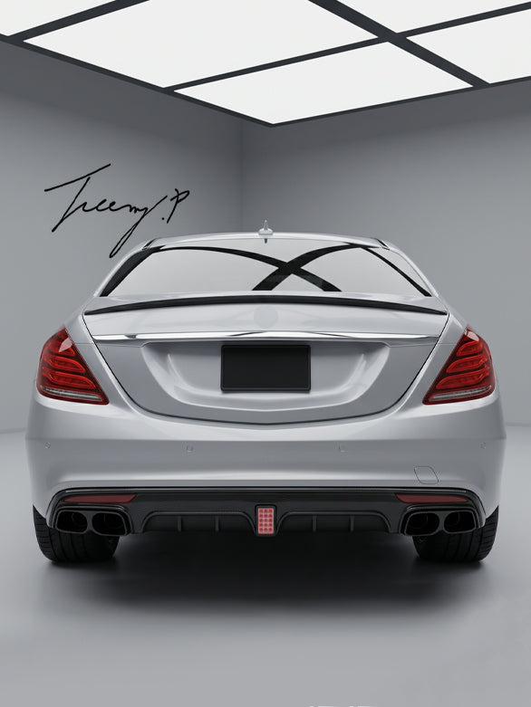 AMG gloss black rear diffuser with tailpipes for Mercedes S Class W222 2013 to 2017
