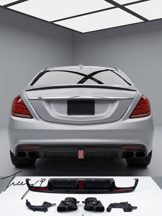 AMG gloss black rear diffuser with tailpipes for Mercedes S Class W222 2013 to 2017
