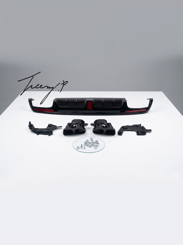 AMG gloss black rear diffuser with tailpipes for Mercedes S Class W222 2013 to 2017
