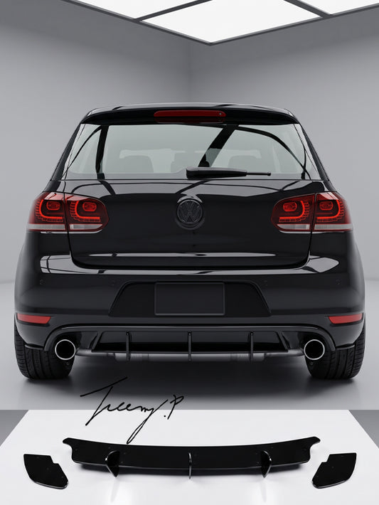 Volkswagen Golf GTI MK6 2009-2012 Gloss Black Rear Blade Diffuser Twin Exit Valance