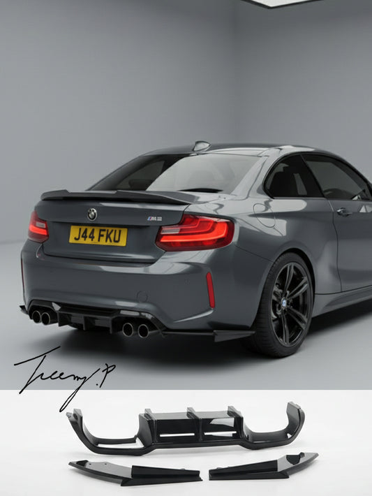 BMW M2 F87 gloss black rear diffuser splitter 3PC MTC style
