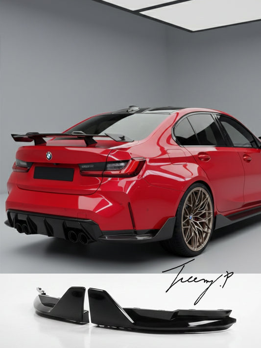 BMW G80 M3 gloss black rear bumper side diffuser corner lip
