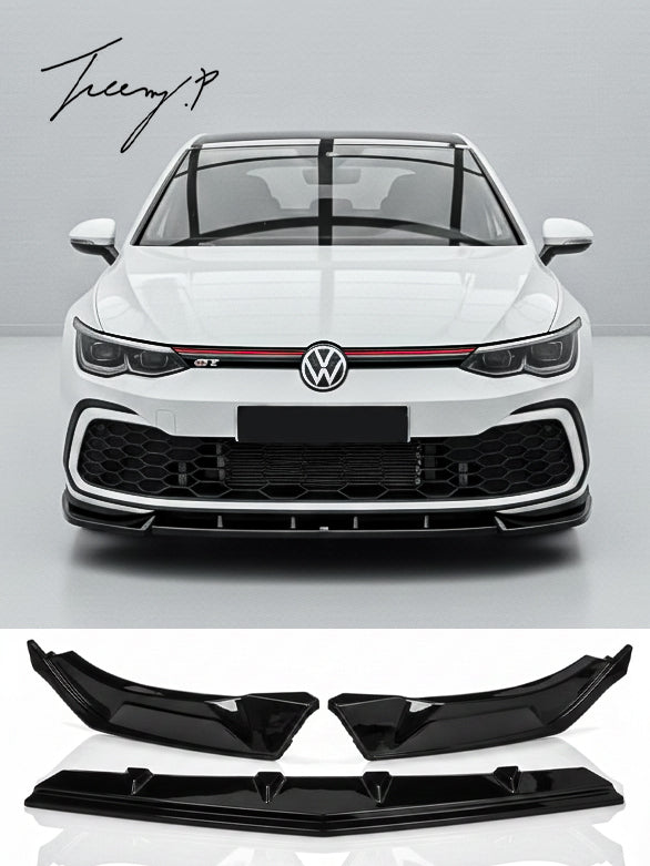 Gloss black front lip splitter spoiler for VW Golf MK8 R-Line (2020+).