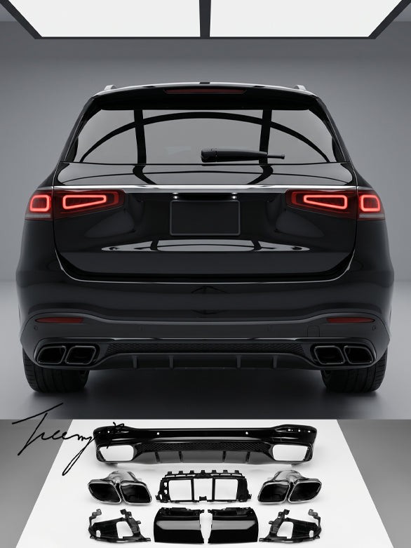 GLS63 AMG style rear diffuser with black tailpipes for Mercedes GLS X167 2019 and newer

