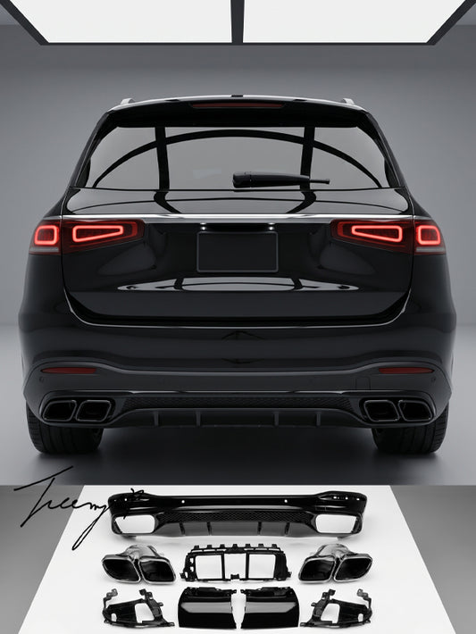 GLS63 AMG style rear diffuser with black tailpipes for Mercedes GLS X167 2019 and newer
