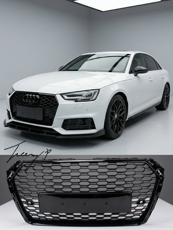 Audi A4 B9 S Line RS style gloss black grille upgrade 2015 to 2019 aggressive honeycomb design
