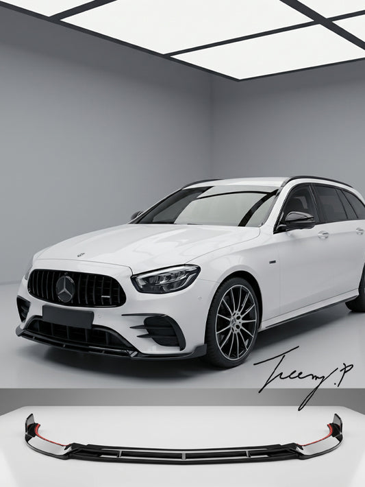 Gloss black front splitter lip spoiler for Mercedes E-Class W213/S213/A238 LCI (2021+).
