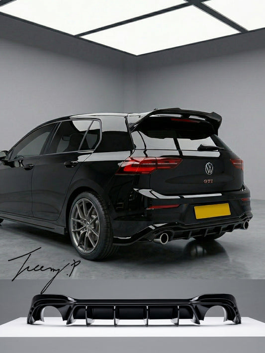 VW Golf MK8 GTI rear gloss black valance diffuser lip spoiler sporty aggressive rear styling
