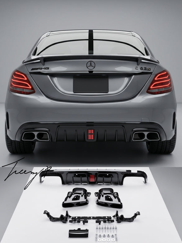 Mercedes Benz C Class W205 AMG Line gloss black Brabus rear diffuser 2014 to 2018

