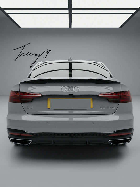 Audi A4 B9 S Line rear gloss black boot spoiler lip 2016 to 2023 sleek sporty trunk upgrade
