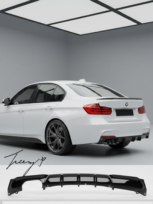 BMW 3 Series F30 F31 rear diffuser MP style single exhaust gloss black
