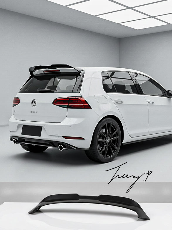 Gloss black second-generation rear spoiler wing for VW Golf Mk7 and Mk7.5 (2012–2020).