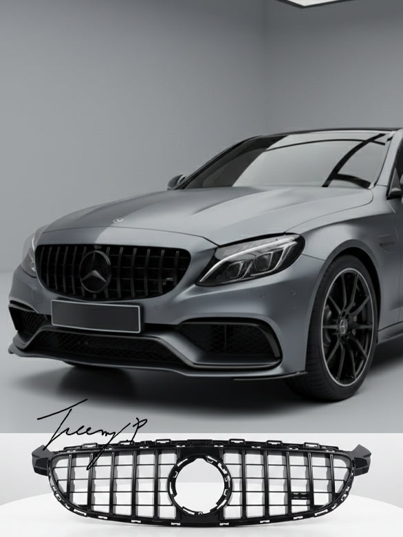 Mercedes C Class C63 W205 facelift gloss black GT style front grille
