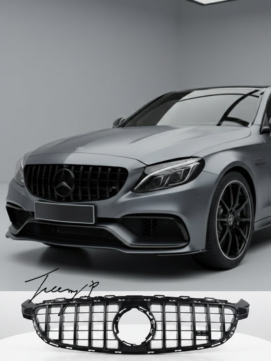 Mercedes C Class C63 W205 facelift gloss black GT style front grille
