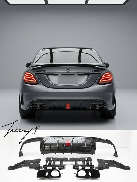 Mercedes C Class W205 C63 AMG carbon look rear bumper diffuser F1 style
