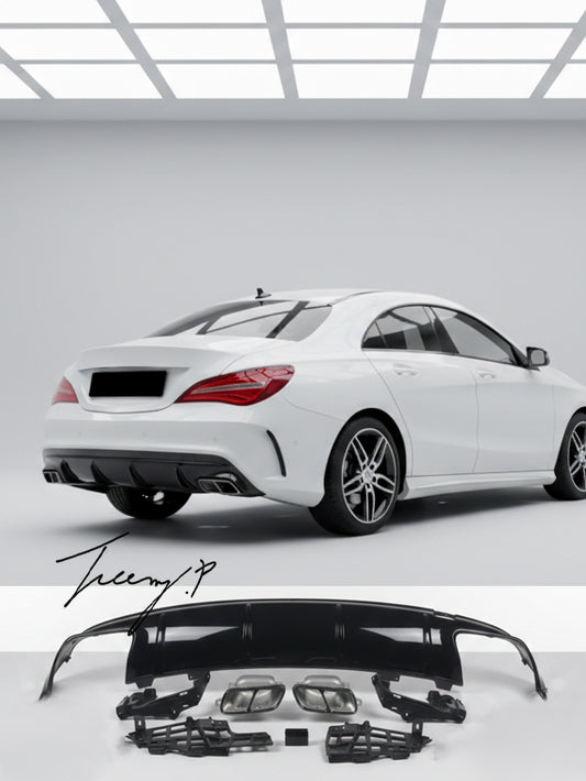 Mercedes AMG CLA45 W117 C117 gloss black rear diffuser quad exhaust tail pipe
