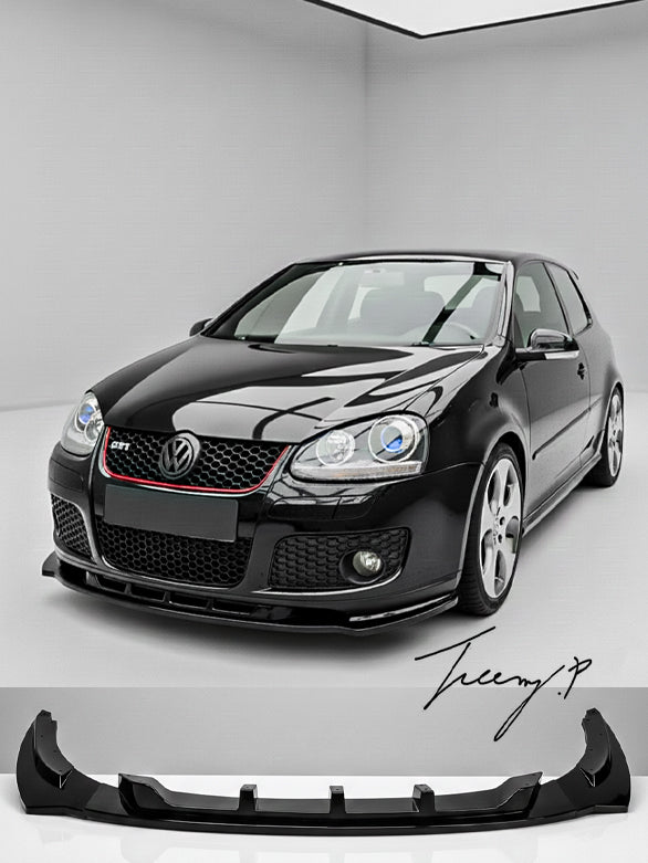 Gloss black 3-piece front lip splitter for VW Golf Mk5 GTI (2003–2008).