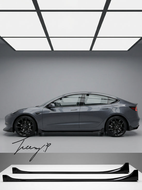 Tesla Model 3 gloss black side skirt splitters 2018+
