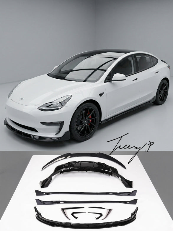 Tesla Model 3 gloss black body kit front lip diffuser side skirts 2017+
