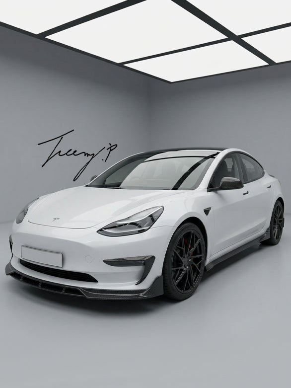 Tesla Model 3 (2017+) Carbon Fiber Side Skirts Extension Lip Splitter Spoiler Kit