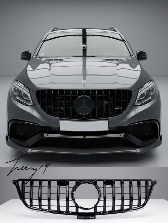 Panamericana gloss black GT style grille with camera for Mercedes ML W166 2012 to 2019
