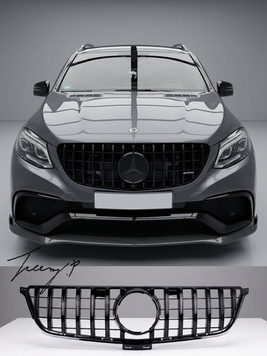 Panamericana gloss black GT style grille with camera for Mercedes ML W166 2012 to 2019
