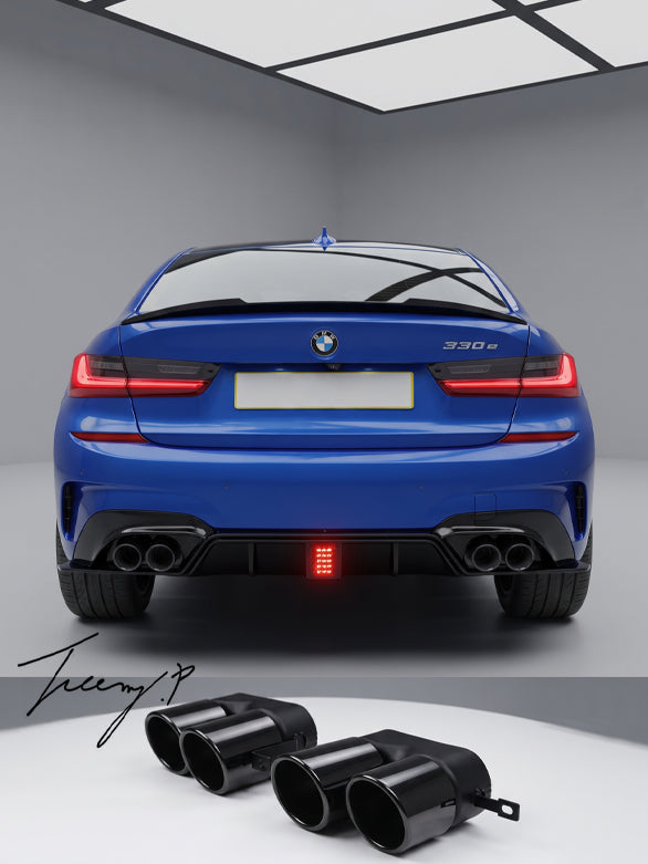 BMW 3 Series G20 G21 2019-2026 rear gloss black quad exhaust tips tailpipes