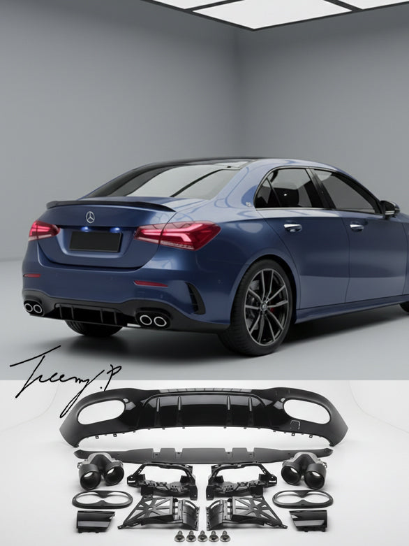 AMG line rear diffuser bumper spoiler for Mercedes A Class Saloon W177 2018 to 2023
